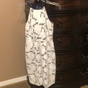 Katherine Kelly white lace dress lining navy blue